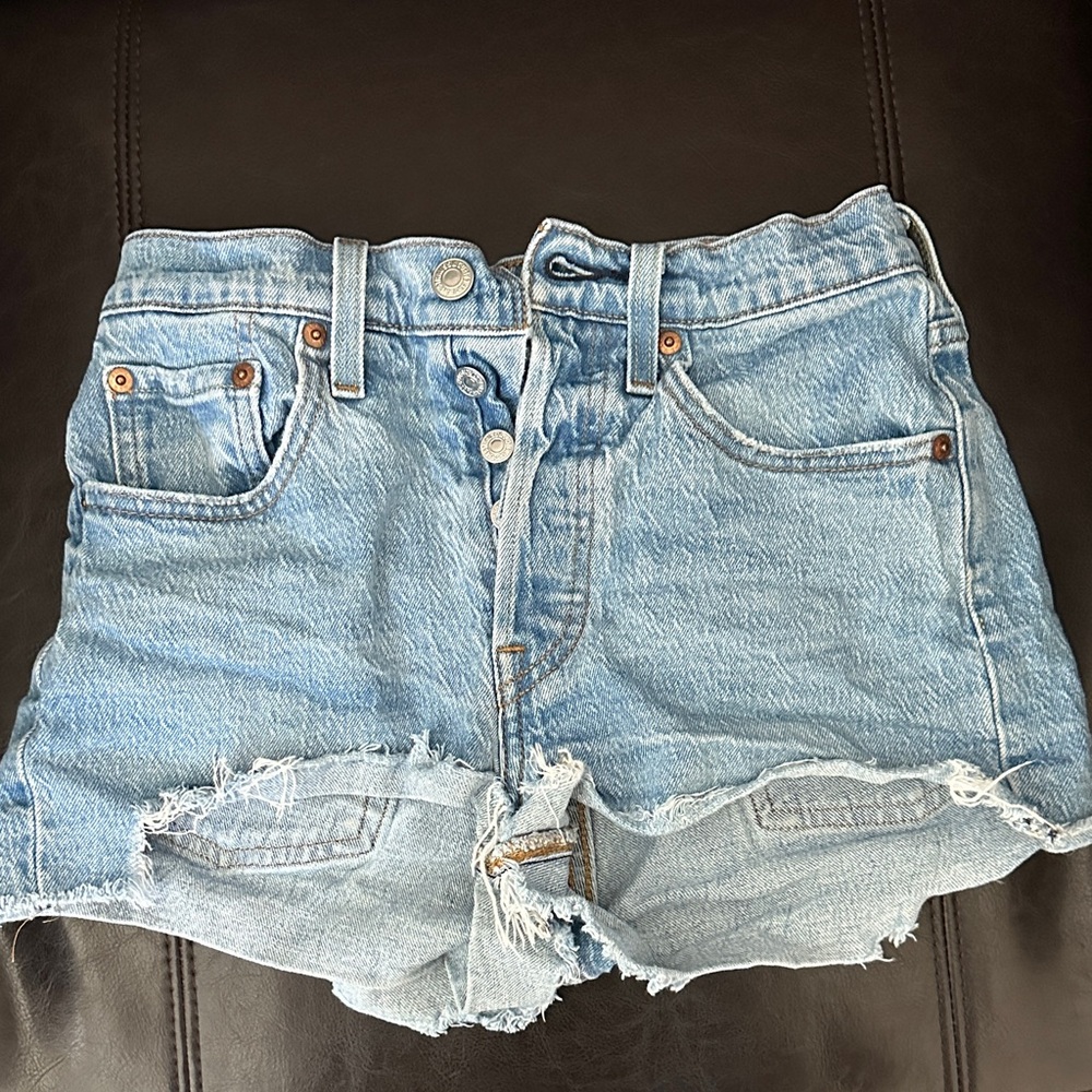Levi's Light Blue Jean Shorts with Frayed Hem-size 24
